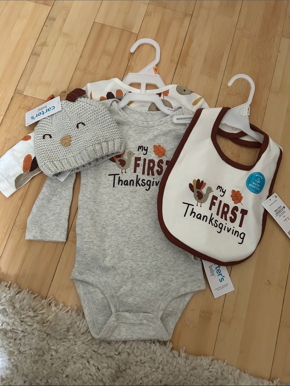 Carter's My First Thanksgiving Grey Bodysuit + Bib & Hat Set
